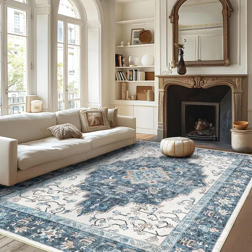 Miniatura 18 de Alfombra vintage lavable, de estilo bohemio, de 6 x 9 pies, para sala de estar, dormitorio, cocina, suave, antideslizante, plegable