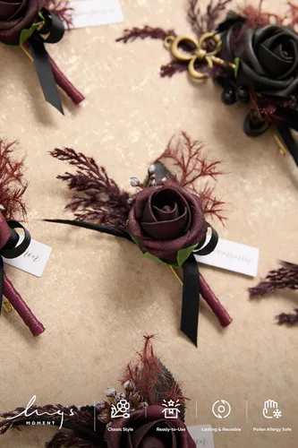 Miniatura 3 de Ling's Moment Boutonniere para Hombres Boda, Juego de 6, Novio y Padrinos Boutonniere para Boda Regreso a Casa Halloween Ceremonia Aniversario, Cena