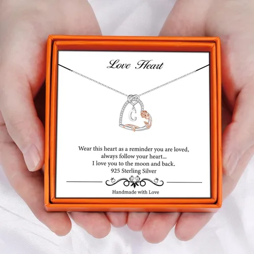 Miniatura 6 de Collares de plata de ley S925 con forma de corazón rosa, regalos para mujeres, collar con dije de letra inicial de corazón de circonita cúbica