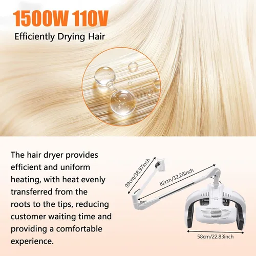 Miniatura 5 de Secador de pelo profesional multifunción, secador de peluquería de alta potencia de 1500 W con 5 discos térmicos y brazo ajustable giratorio