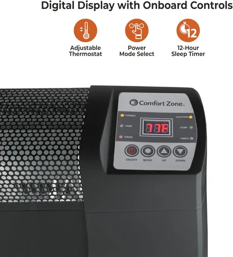 Miniatura 2 de Comfort Zone Calentador de espacio para zócalo con termostato digital, eléctrico, paneles finales a prueba de abolladuras, protección contra