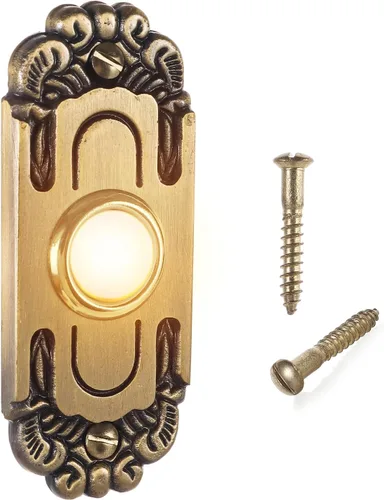 Timbre de puerta con iluminación de metal resistente vintage, botón de timbre LED rectangular de bronce de 3.15 pulgadas, interruptor de timbre de
