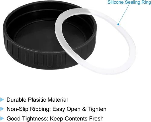 Miniatura 4 de uxcell Tapas para tarros de masón, 10 unidades, tapas de almacenamiento de plástico con 10 anillos de silicona, boca regular a prueba de fugas