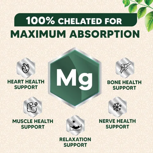 Miniatura 6 de Glicinato de magnesio 1000mg – Magnesio quelado para soporte de huesos, músculos, nervios y corazón, 500mg por cápsula para ultra absorción, soporte