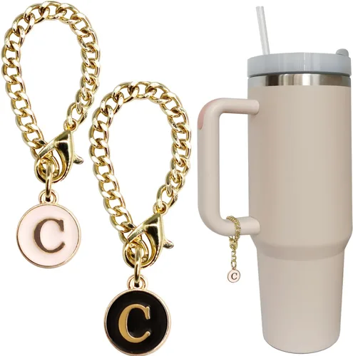 Accesorios de dije de letra para vaso Stanley, 2 unidades, identificación con inicial de nombre, personalizable, para vaso Stanley
