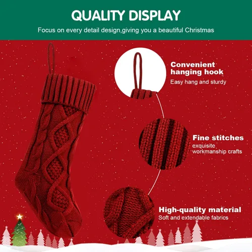 Miniatura 6 de Fesciory Calcetines de Navidad, paquete de 6 calcetines de punto grandes de 18 pulgadas y decoración para fiestas familiares de Navidad, borgoña