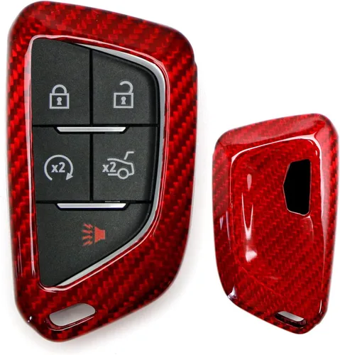 Miniatura 12 de iJDMTOY Funda para llavero de silicona suave con patrón de fibra de carbono negra compatible con Cadillac CT5 CT6 XTS XT4 XT5 ATS 2020 en adelante