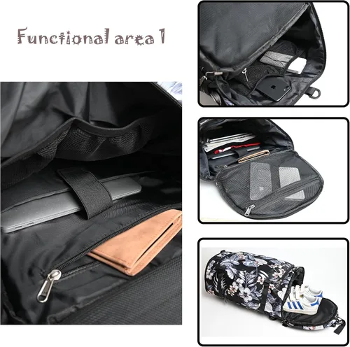 Miniatura 2 de Mochila multifuncional para gimnasio, 4 formas de transporte, impermeable, con compartimento para zapatos, para viajes, deportes, camping, laptop