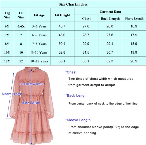 Miniatura 3 de GRACE KARIN Vestido escalonado con volantes para niñas, vestido acampanado de manga larga con lunares suizos, 6-12 años