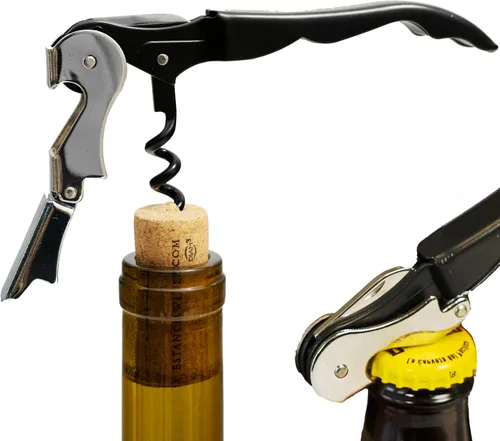 A Bar Above Abrebotellas de vino manual, llave de vino sacacorchos, para servidores, camareros y camareros caseros, con cortador de lámina, Negro