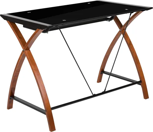 Miniatura 6 de Flash Furniture Jude - Escritorio para computadora de cristal negro con bandeja extraíble para teclado y marco entrecruzado