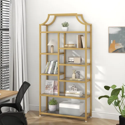 Miniatura 4 de Loomie estantería de 8 estantes abiertos, de 180 cm de alto x 80 cm de largo, Lux Etagere, estante de vidrio templado, estante alto