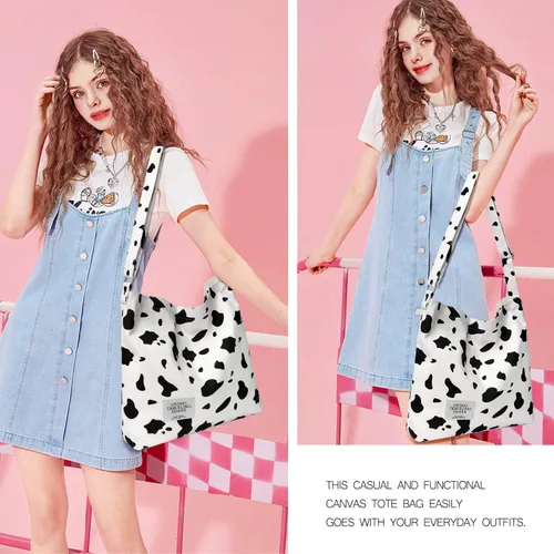 Miniatura 6 de Bolsos de hombro de lona para la escuela, estilo hobo universitario, bolsos de mano para estudiantes, bolsos casuales de compras, trabajo, bolsa