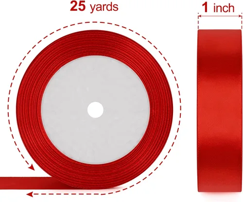 Miniatura 3 de SHOWIN - Cinta de satén roja de doble cara, 1 pulgada x 25 yardas continuas, cinta roja de satén para envolver regalos, decoración de boda y ramos