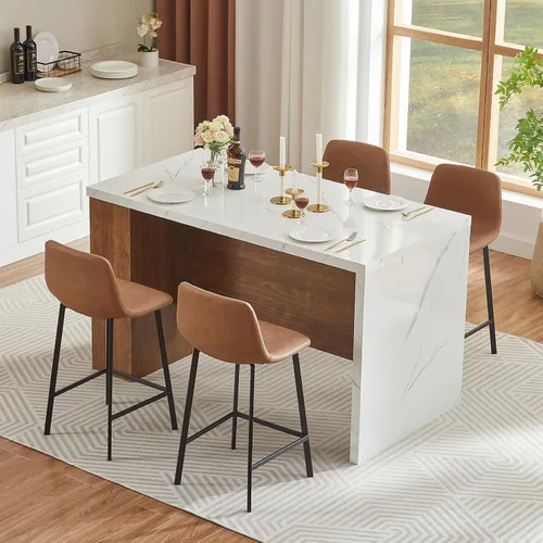 ONBRILL Mesa completa de mesa de isla de cocina de 61 x 31 pulgadas con espacio de almacenamiento, toma de corriente y luces LED, mesa de comedor