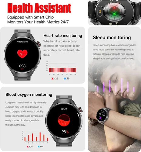 Miniatura 4 de Reloj inteligente para hombre, 1.75 pulgadas, AMOLED, Bluetooth, llamadas, frecuencia cardíaca y oxígeno en sangre, monitor de sueño, rastreador