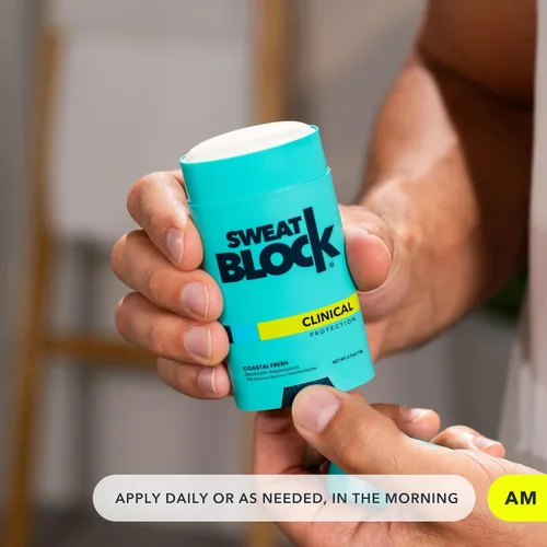 Miniatura 3 de SweatBlock Sistema antitranspirante y desodorante de fuerza clínica para hombres y mujeres, roll-on de 1.2 onzas líquidas para control del sudor más