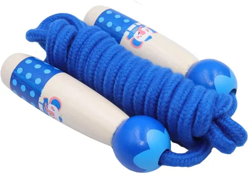 Miniatura 2 de Cuerda de saltar para niños, cuerda de algodón de longitud ajustable con mango de madera para niños y niñas, ejercicio deportivo y fitness Azul