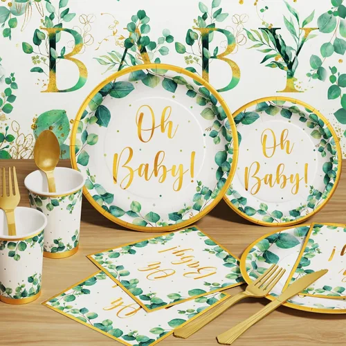Miniatura 5 de Decoraciones de baby shower para niñas y niños, 247 piezas (25 invitados), suministros de fiesta boho con plato de papel, servilleta, vaso