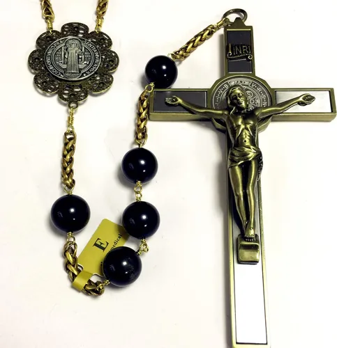 Miniatura 4 de elegantmedical Caja de regalo católica de cruz de rosario grande hecha a mano con cuentas de obsidiana de oro negro de 0.787 in, Obsidiana dorada