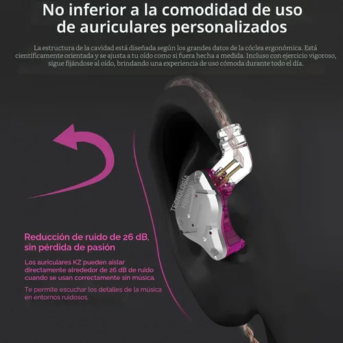 Miniatura 7 de KZ ZS10 Pro Monitor dentro del oído, Auriculares IEM con conductor híbrido 4BA+1DD, Auriculares HiFi para juegos con placa frontal de acero