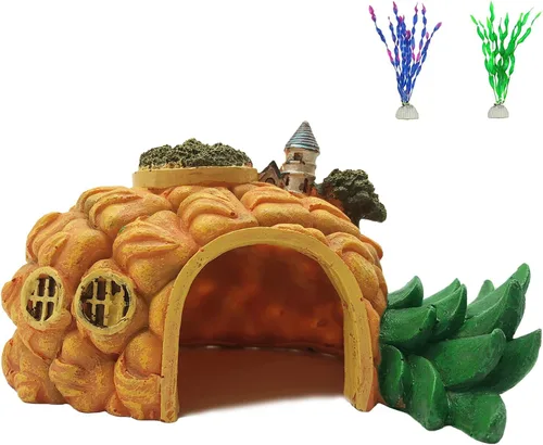 Tfwadmx Decoraciones de acuario resina piña pecera casa de cangrejo ermitaño escondite cueva refugio decoración paisaje submarino cabaña acuario