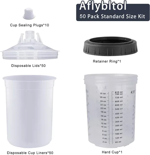 Miniatura 5 de Vaso mezclador de pintura desechable para pistola de pintura automotriz, pistola de pintura en aerosol HVLP de 6 onzas (160ml), kit con sistema
