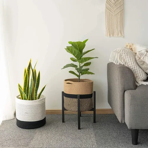 Miniatura 5 de Cesta tejida para macetas de interior, cesta de almacenamiento de cuerda de algodón con asa, cestas tejidas de yute para plantas de interior, maceta