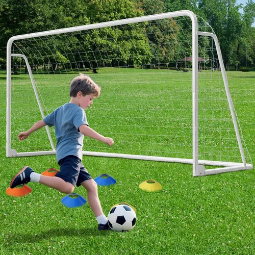 Miniatura 18 de DoCred Porterías de fútbol de 6x4/8x6/10x6.5/12x6/16x7/18x7/21x7/24x8 pies, portería de fútbol plegable de acero de tamaño completo para patio