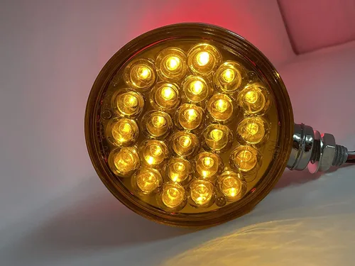 Miniatura 7 de All Star Truck Parts 2 piezas Ámbar/Rojo 48 LED Redonda de doble cara Montaje en perno cromado Pedestal defensa luz trasera de giro y stop