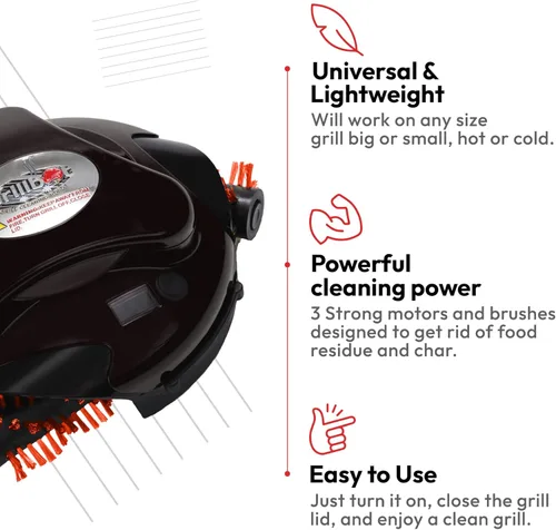 Miniatura 6 de Grillbot Robot automático de limpieza de parrilla con cepillos de nailon, limpiador de parrilla de barbacoa, cepillo de parrilla, raspador de Rojo