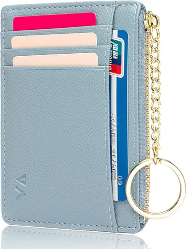 Miniatura 59 de Tarjetero delgado con bloqueo RFID, billetera de bolsillo pequeño, con cremallera Keychian para monedero, monedero y tarjetero para mujeres y hombres