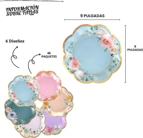 Miniatura 3 de Winoo Design Platos de papel florales – 48 unidades – Platos de fiesta de flores de 9 pulgadas, platos desechables florales para fiesta de té, baby