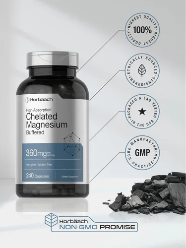 Miniatura 6 de Horbäach Magnesio quelado 360 mg 240 cápsulas Suplemento sin OMG y sin gluten