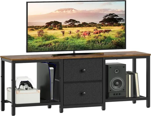 Miniatura 8 de YATINEY - Soporte de TV para televisores de hasta 55 pulgadas, centro de entretenimiento con 2 cajones de tela, consola multimedia con estantes