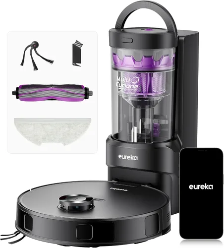 Eureka E20 Evo Plus Robot Aspirador y Fregona, Aspirador Robot Limpiador de 10,000 Pa de Succión, Sin Bolsa, Estación de Vaciado Automático, Cepillo