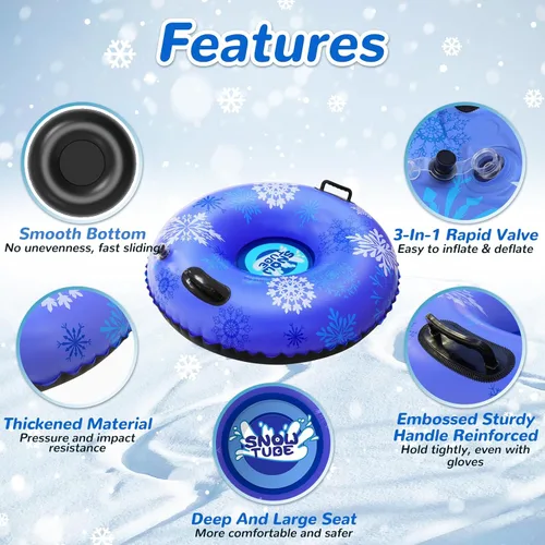 Miniatura 2 de KEUCL Tubo de Nieve, 3 Paquetes para Toda la Familia, Trineo de Nieve Inflable para Niños y Adultos, Trineos de Fondo Duro Resistente Engrosado