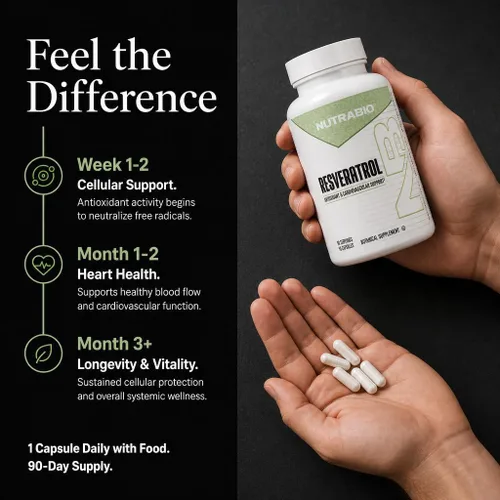 Miniatura 4 de NutraBio Suplemento de resveratrol puro 98% de 500 mg - estandarizado a 490 mg de resveratrol trans, salud cardíaca y defensa antioxidante - 90