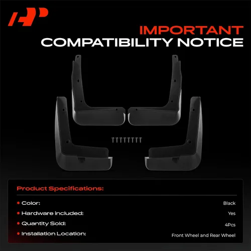 Miniatura 3 de A-Premium Juego de 4 unidades de guardabarros con accesorios compatibles con Hyundai Sonata, 2015-2016, sedán, color negro, delantero y trasero