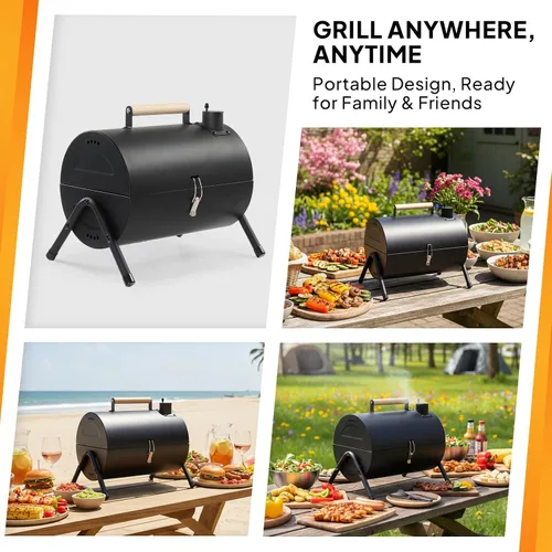 Miniatura 5 de VINGLI Parrilla de carbón portátil de doble cara, mango de madera, bolsa de almacenamiento, multifuncional de metal compacto de mesa para barbacoa