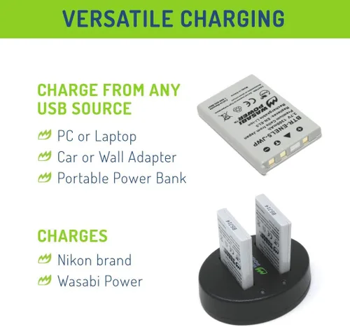 Miniatura 6 de Wasabi Power Batería (paquete de 2) y cargador USB dual para Nikon EN-EL5 y Nikon Coolpix 3700, 4200, 5200, 5900, 7900, P3, P4, P80, P90, P100