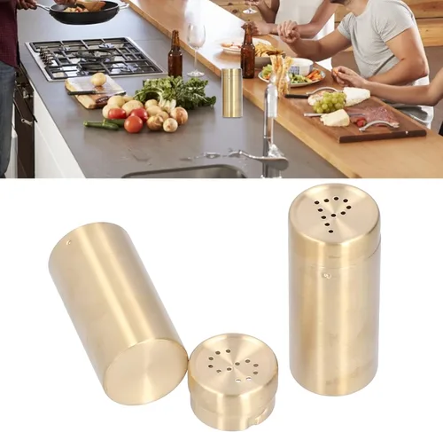 Miniatura 5 de Juego de salero y pimentero, coctelera de especias de acero inoxidable, fácil de limpiar y rellenar, latas de condimento en polvo con tapa, diseño