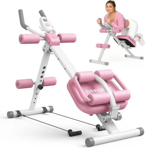 EPHESPORT Multifunctional Ab Machine, Crunch & Sit-Up Core Trainer, Adjustable Ab Trainer with Knee & Back Support, Foldable, Full Body Workout Rosa