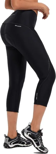 BALEAF Pantalones de ciclismo para mujer, de cintura alta, 4D, acolchados, pantalones cortos capri de ciclismo 34, bolsillos UPF50+
