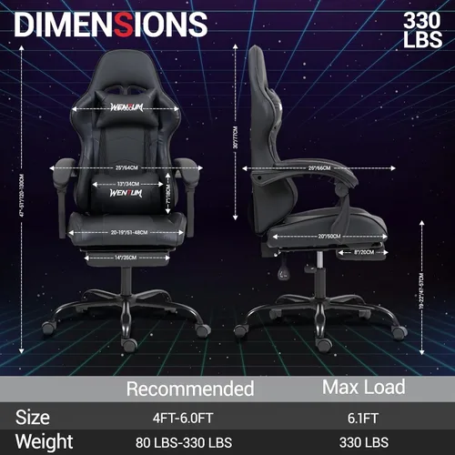 Miniatura 3 de Silla de juegos con reposapiés para adultos, silla de videojuegos de carreras de piel sintética con soporte lumbar, para hombres y mujeres, silla
