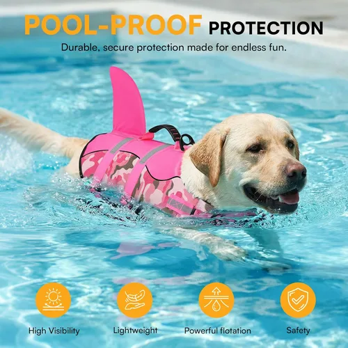 Miniatura 7 de Queenmore - Chaleco salvavidas Ripstop de tiburón para perro, ajustable, con alta flotabilidad y asa de rescate duradera, para perros pequeños