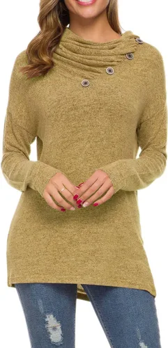 Miniatura 2 de WEACZZY Blusa túnica de manga larga con botones, cuello drapeado, informal, holgada para mujer.
