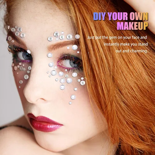 Miniatura 5 de SAOROPEB 5 hojas de gemas para la cara, calcomanías autoadhesivas para ojos, cuerpo y uñas, diamantes de imitación de cristal arcoíris para mujeres
