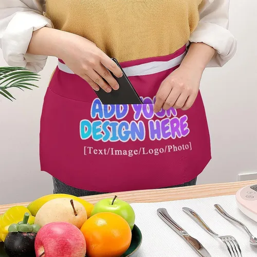 Miniatura 194 de AXKEUDO Delantal personalizado con bolsillos, delantales de cintura para camarera para cocinar en casa, restaurante, servir trabajo