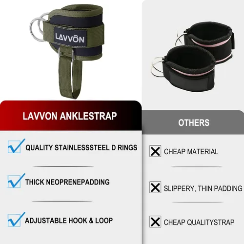 Miniatura 7 de LAVVON Correas de tobillo para máquinas de cable Kickbacks – Accesorios de cable de tobillo ajustables y cómodos para gimnasio, correa de tobillo